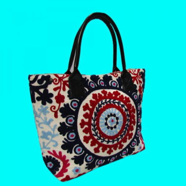 Indian Cotton Suzani Embroidery Handbag Woman Tote Shoulder Bag Beach Boho Bag 0 #3 image
