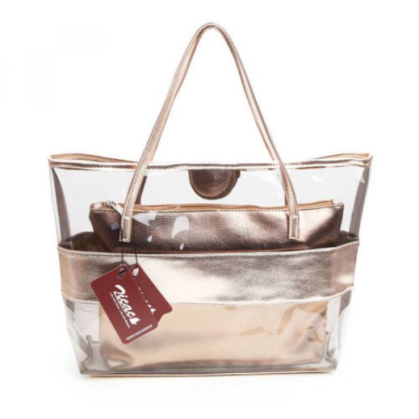 Waterproof Semi-clear PVC Tote HandBag Beach Shoulder Bag &amp; Small Cosmetic Bag #2 image