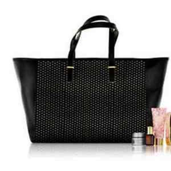 Estee Lauder Black Perforated Faux Leather Beach Tote Shoulder Bag~NEW #1 image