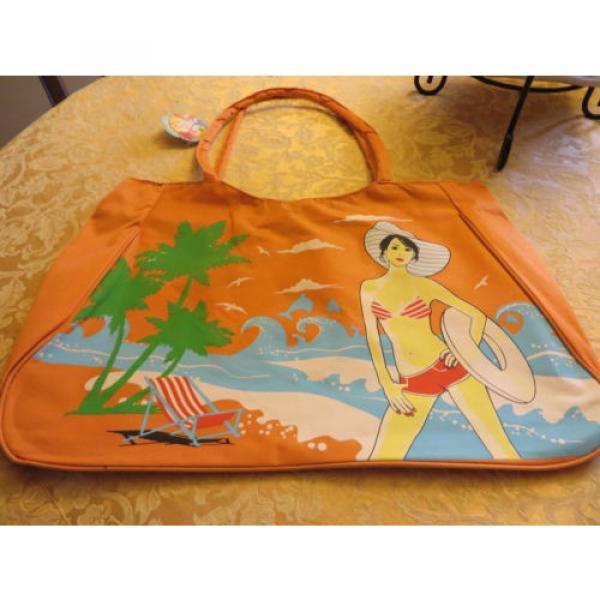 Tote Large shopping tangerine neon orange canvas beach book bag #1 image