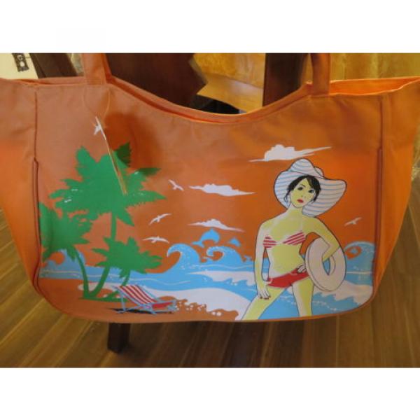 Tote Large shopping tangerine neon orange canvas beach book bag #2 image