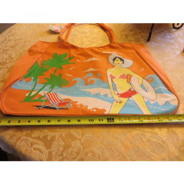 Tote Large shopping tangerine neon orange canvas beach book bag #4 image