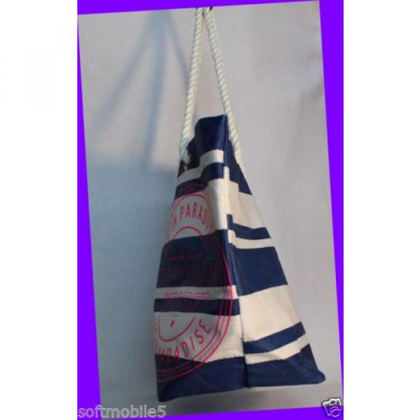 Victoria&#039;s Secret Striped BLUE &amp; WHITE Canvas Beach Tote Bag w/ Rope Handles #2 image