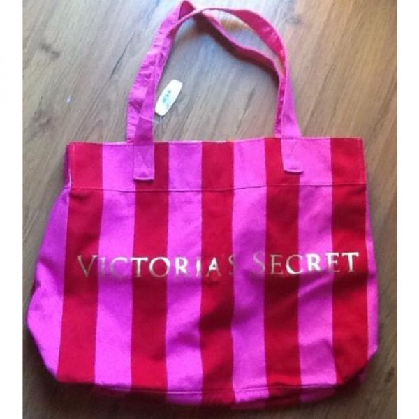 Victorias Secret Pink and Red Striped Beach Large Tote Bag - NWT - $60 #1 image