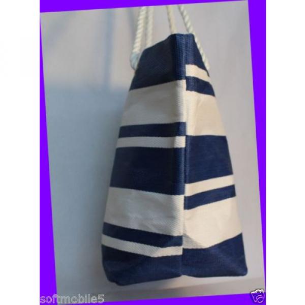 Victoria&#039;s Secret Striped BLUE &amp; WHITE Canvas Beach Tote Bag w/ Rope Handles #4 image