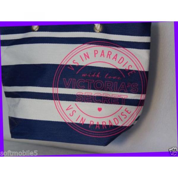 Victoria&#039;s Secret Striped BLUE &amp; WHITE Canvas Beach Tote Bag w/ Rope Handles #5 image