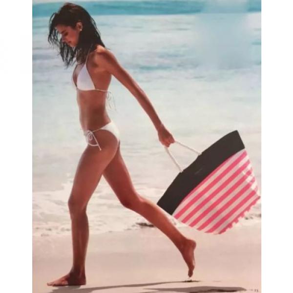 Victorias Secret SWIM Tote 2016 Beach Bag Pink White Stripes Rope Handles - NWT #1 image