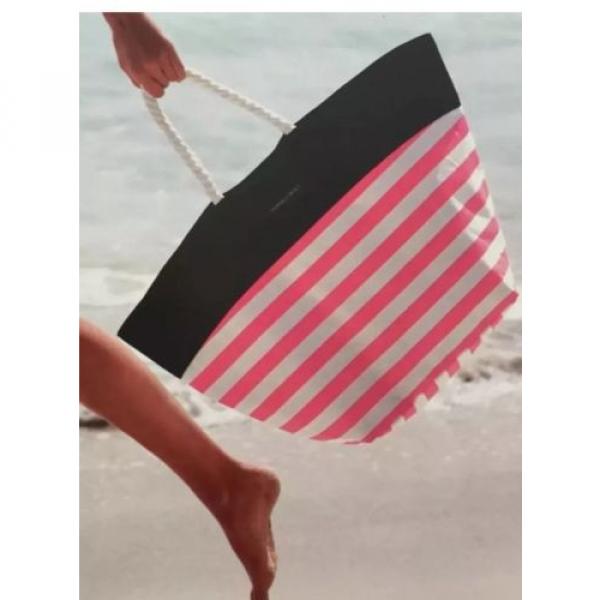 Victorias Secret SWIM Tote 2016 Beach Bag Pink White Stripes Rope Handles - NWT #2 image