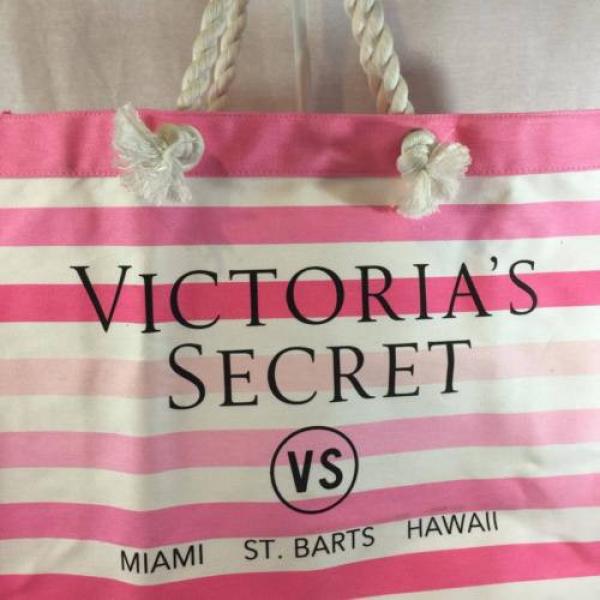 NEW Victoria Secret LARGE Tote Beach Bag Pink White  Striped Rope Handle #3 image