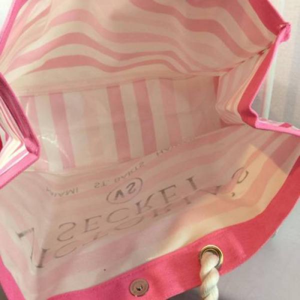 NEW Victoria Secret LARGE Tote Beach Bag Pink White  Striped Rope Handle #5 image