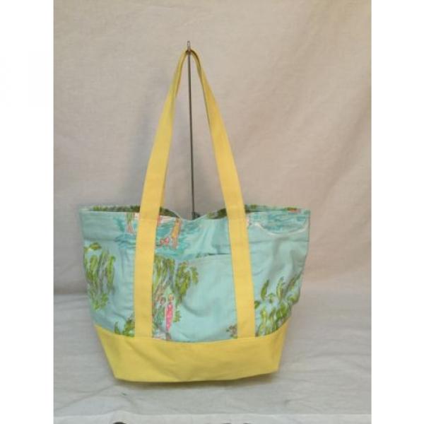 NWOT  LILLY PULITZER BABY BLUE/ YELLOW BEACH BAG WITH BEACH DESIGNS #1 image