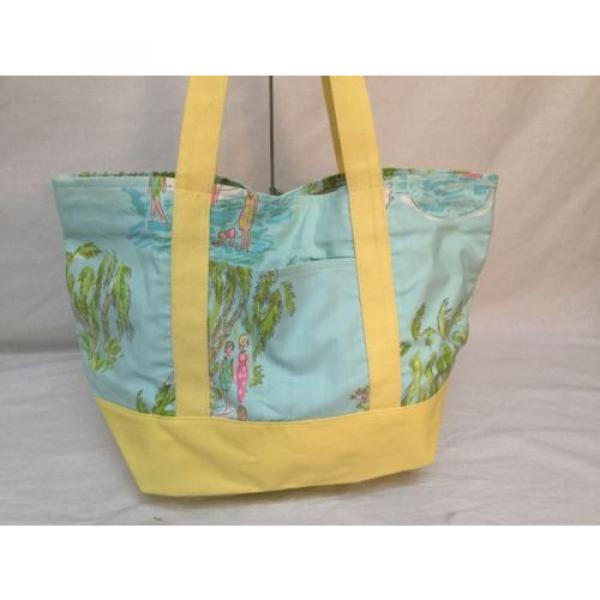 NWOT  LILLY PULITZER BABY BLUE/ YELLOW BEACH BAG WITH BEACH DESIGNS #2 image