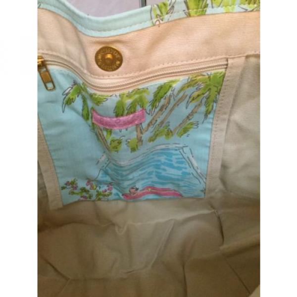 NWOT  LILLY PULITZER BABY BLUE/ YELLOW BEACH BAG WITH BEACH DESIGNS #5 image