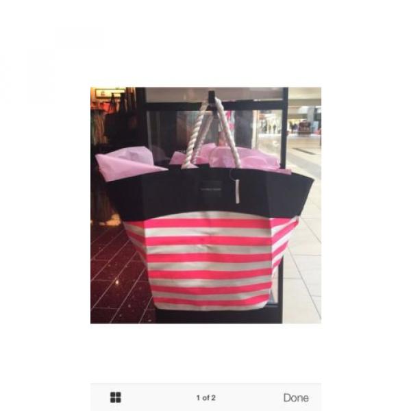 Victorias Secret SWIM Tote Beach Bag Pink White Stripes Rope Handles - NWT #1 image