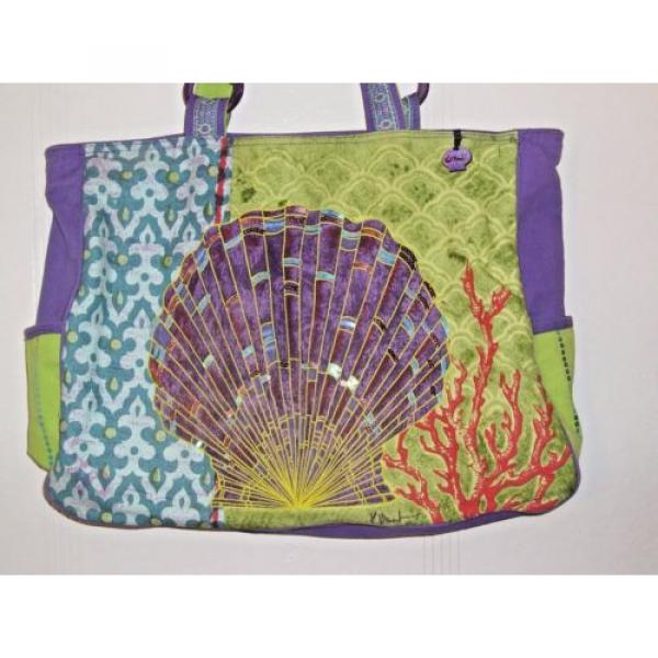 Paul Brent Tote Beach Bag Large Canvas Sequins Scallop Shells Coral Multi Color #2 image