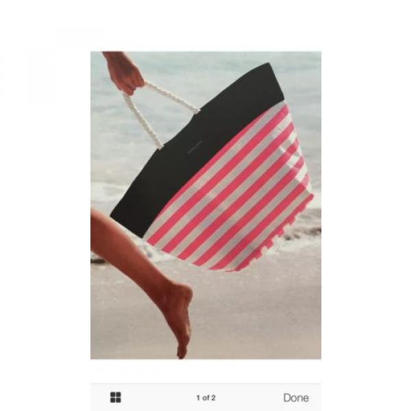 Victorias Secret SWIM Tote Beach Bag Pink White Stripes Rope Handles - NWT #3 image