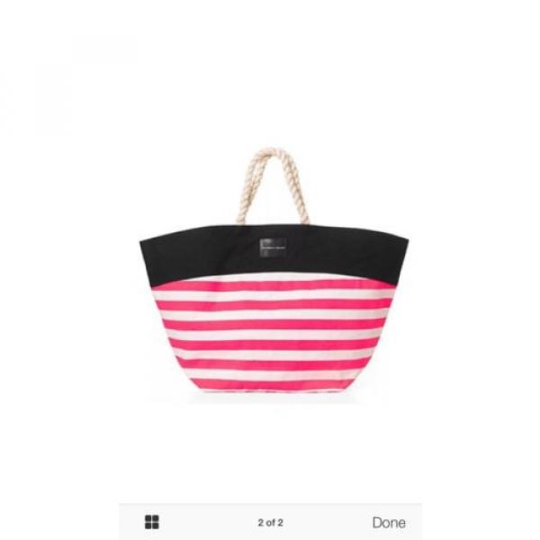 Victorias Secret SWIM Tote Beach Bag Pink White Stripes Rope Handles - NWT #4 image