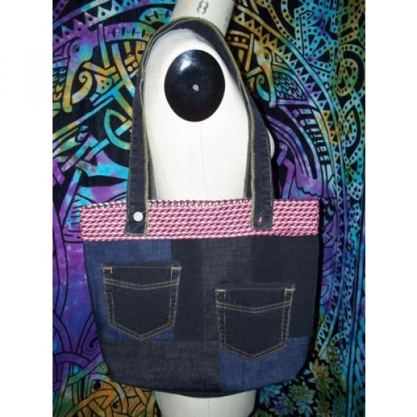 Catatonic Clothing&#039;s Handmade Dark Denim Jean Pocket Patchwork Beach Bag with Re #1 image
