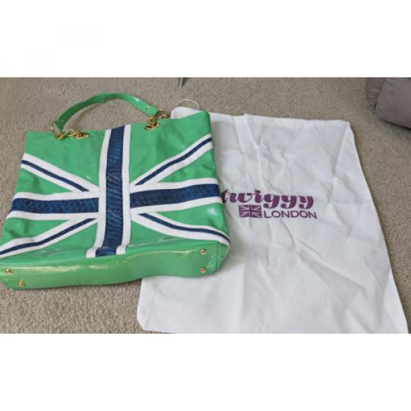 TWIGGY London Designer Union Jack PURSE Tote Bag NEW Green Beach Shopper Punk #3 image
