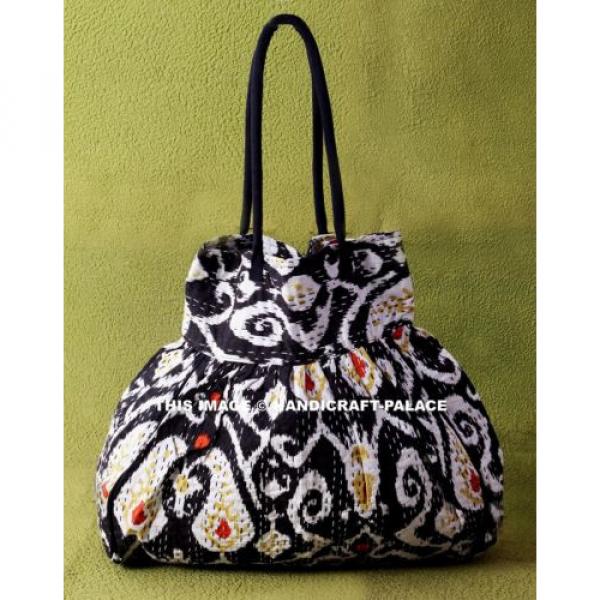 Indian Cotton Kantha Embroidery Handbag Woman Tote Shoulder Bag Beach Boho Bag #1 image