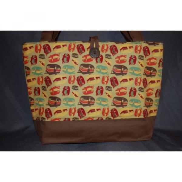 Camping Trimmed in Brown Handmade Handbag Purse Gift Bag Diaper Bag Beach Bag #1 image