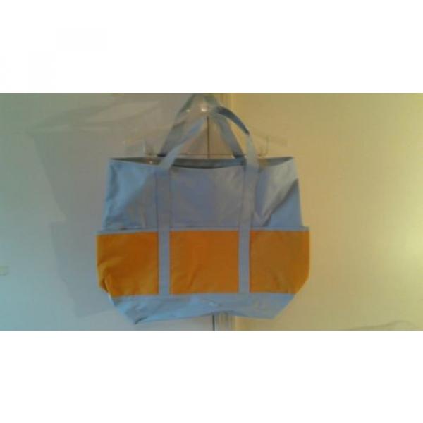 NewLARGE zippered CANVAS beach canvas tote bag front pockets BLUE/yellow #1 image