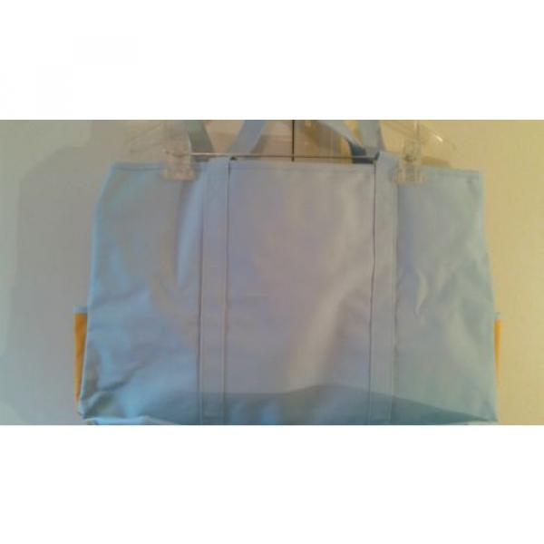 NewLARGE zippered CANVAS beach canvas tote bag front pockets BLUE/yellow #2 image