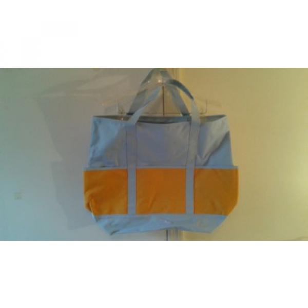 NewLARGE zippered CANVAS beach canvas tote bag front pockets BLUE/yellow #3 image
