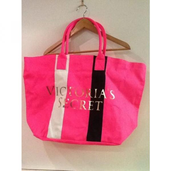 Victoria&#039;s Secret Pink Canvas Striped Beach Shopping Weekender Tote Bag NWOT * #1 image
