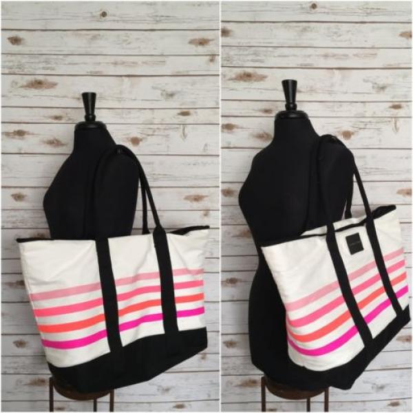 VICTORIAS SECRET Sunkissed Pink White Striped Tote Beach Large Bag #1 image
