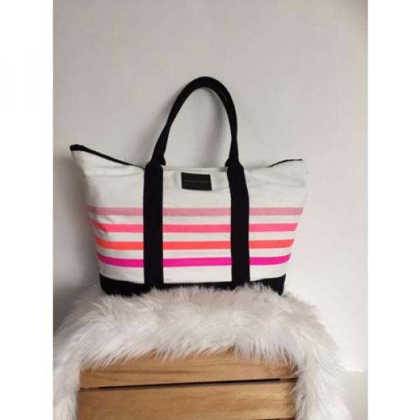 VICTORIAS SECRET Sunkissed Pink White Striped Tote Beach Large Bag #2 image