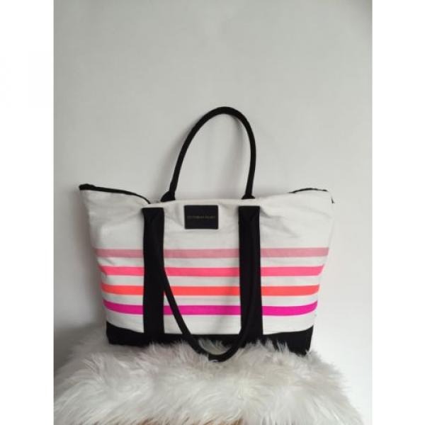 VICTORIAS SECRET Sunkissed Pink White Striped Tote Beach Large Bag #4 image
