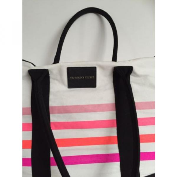 VICTORIAS SECRET Sunkissed Pink White Striped Tote Beach Large Bag #5 image
