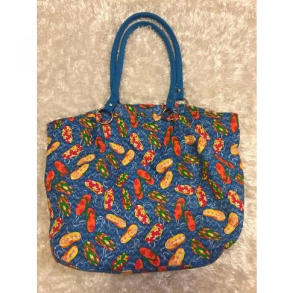 Tropical Sandal Flip Flop Lined Tote Bag Blue Beach Water Vacation Pockets EUC #1 image