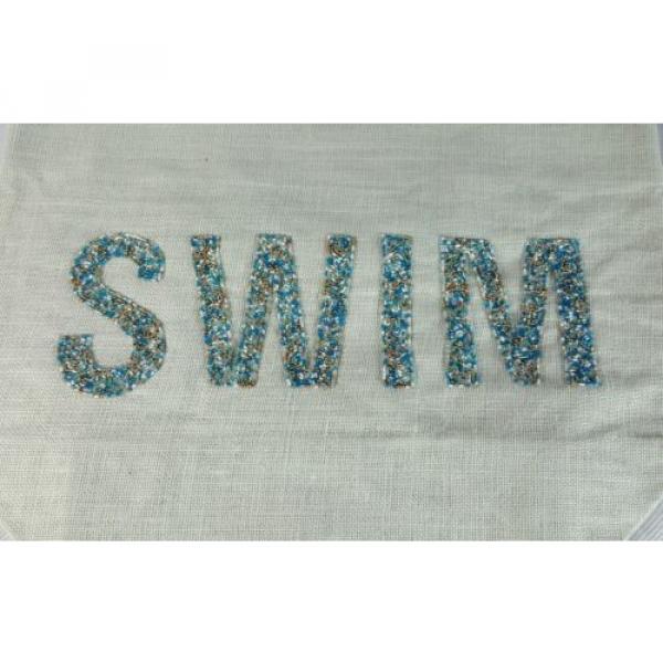 Two&#039;s Company &#034;SWIM&#034; Beaded Jute  Tote Bag - Beach Pool Swim Bag Tote NEW #2 image