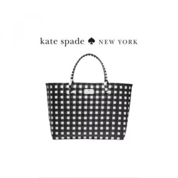 KATE SPADE NEW YORK Shopper Beach Shoulder Black White Checkered Tote Bag #1 image