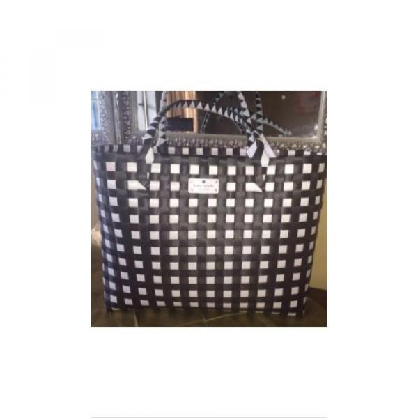 KATE SPADE NEW YORK Shopper Beach Shoulder Black White Checkered Tote Bag #2 image