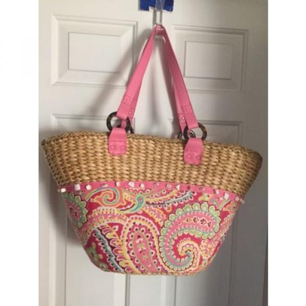 Vera Bradley Capri Pink Basket Tote Bag Beach Bag Purse Nwot #1 image