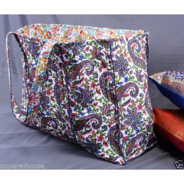 Indian Cotton Quilted Paisley Print Bag Reversible Large Beach Bag Hippie Purse #3 image