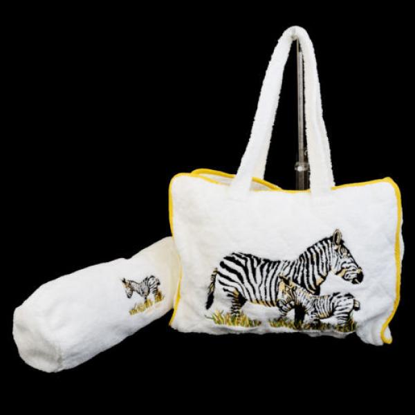 Authentic HERMES Zebra Shoulder Beach Bag Pillow Set 100% Cotton White 03D705 #1 image