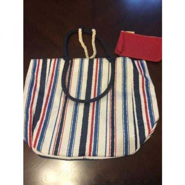 NEW Red White Blue Striped Beach Bag With Bonus Red Coin Purse #1 image
