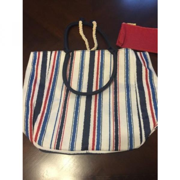 NEW Red White Blue Striped Beach Bag With Bonus Red Coin Purse #2 image