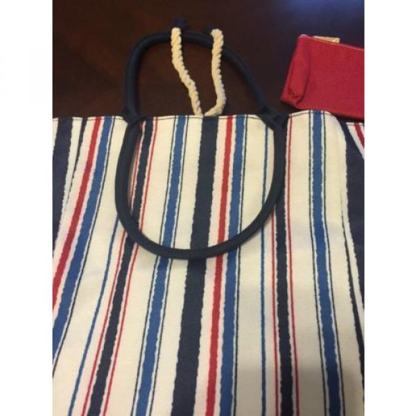 NEW Red White Blue Striped Beach Bag With Bonus Red Coin Purse #4 image