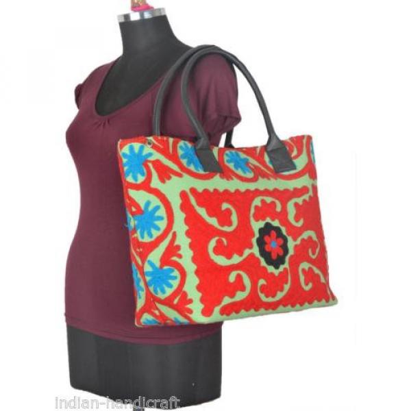 Lightgreen Suzani Embroidery Bag Womens Shopping Beach Tote BU30 #4 image