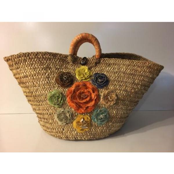 Authentic Brighton Basket Weave Leather Flowers Tote Oversized Handbag Beach Bag #1 image