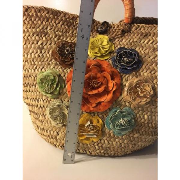 Authentic Brighton Basket Weave Leather Flowers Tote Oversized Handbag Beach Bag #4 image