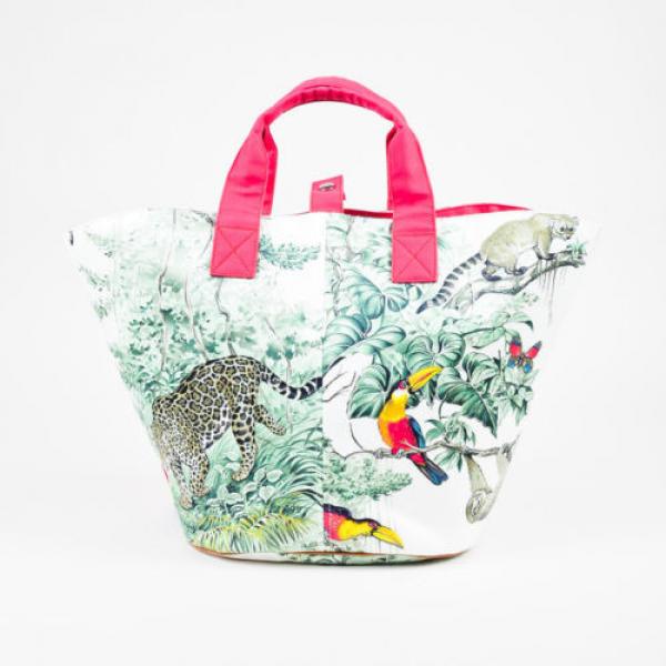 Hermes $1800 Pink White Multicolor Cotton  &#034;Equateur&#034; PM Beach Bag #1 image