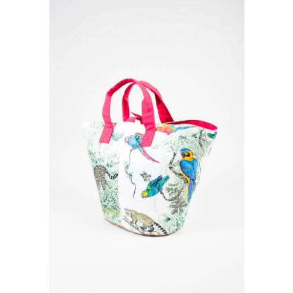 Hermes $1800 Pink White Multicolor Cotton  &#034;Equateur&#034; PM Beach Bag #2 image