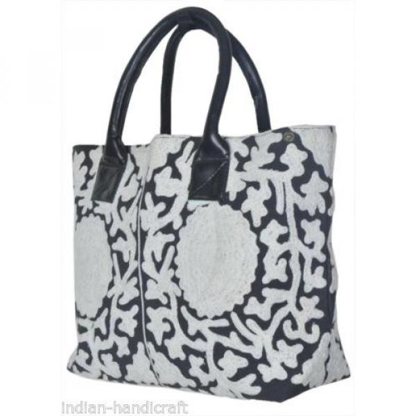 LADIES BAG EDH Black Suzani Embroidery Bag Womens Shopping Beach Tote BU25 #2 image