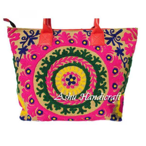 Indian Cotton Embroidery Suzani Handbag Woman Tote Shoulder Bag Beach Boho Bag C #2 image